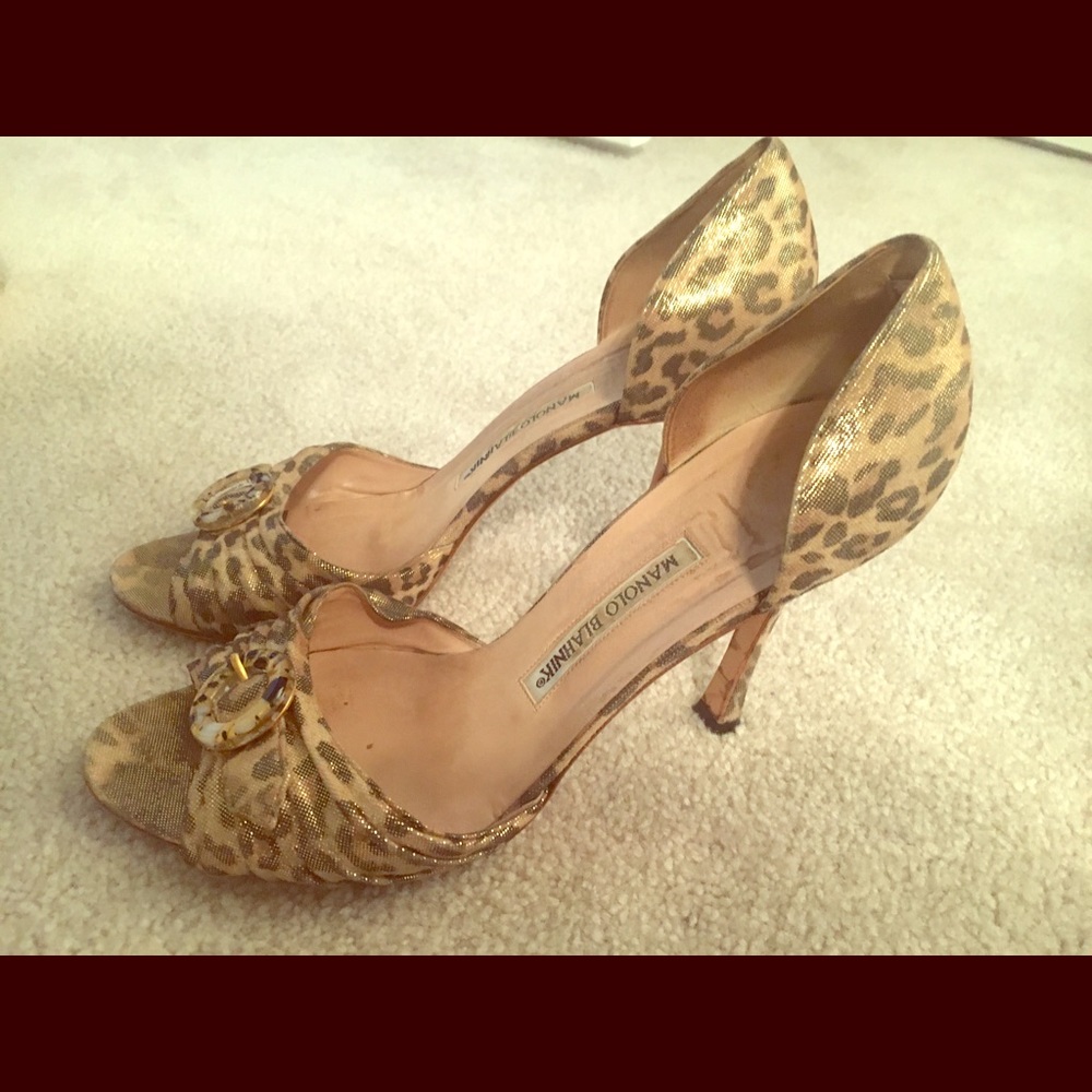 Manolo Blahnik Leopard Print Stilettos, Size 39.5 - image 1